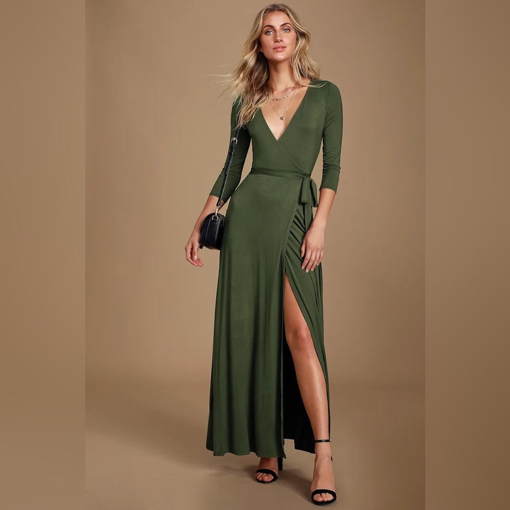 Lulus Women’s Small Olive Green‎ Wrap Summer Spring Date Night Maxi Dress